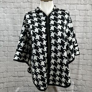 Kasper Separates Women's Large Poncho Short Sleeve Cardigan Houndstooth Casual